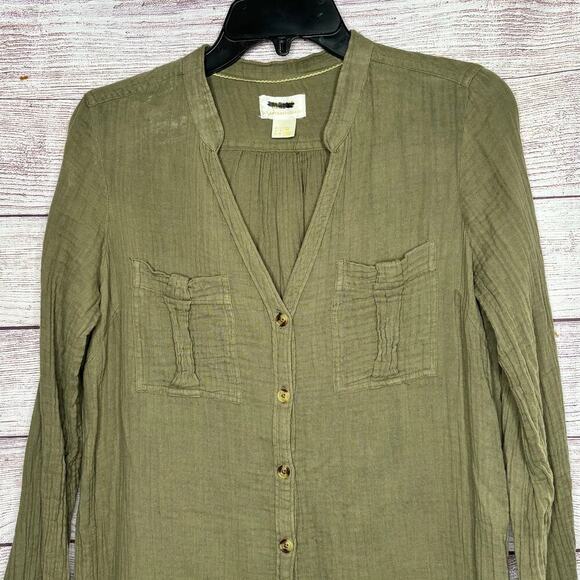 Maeve By Anthropologie Katie Green Cotton Gauze Button Down Shirt Dress Size 0 - Picture 7 of 12